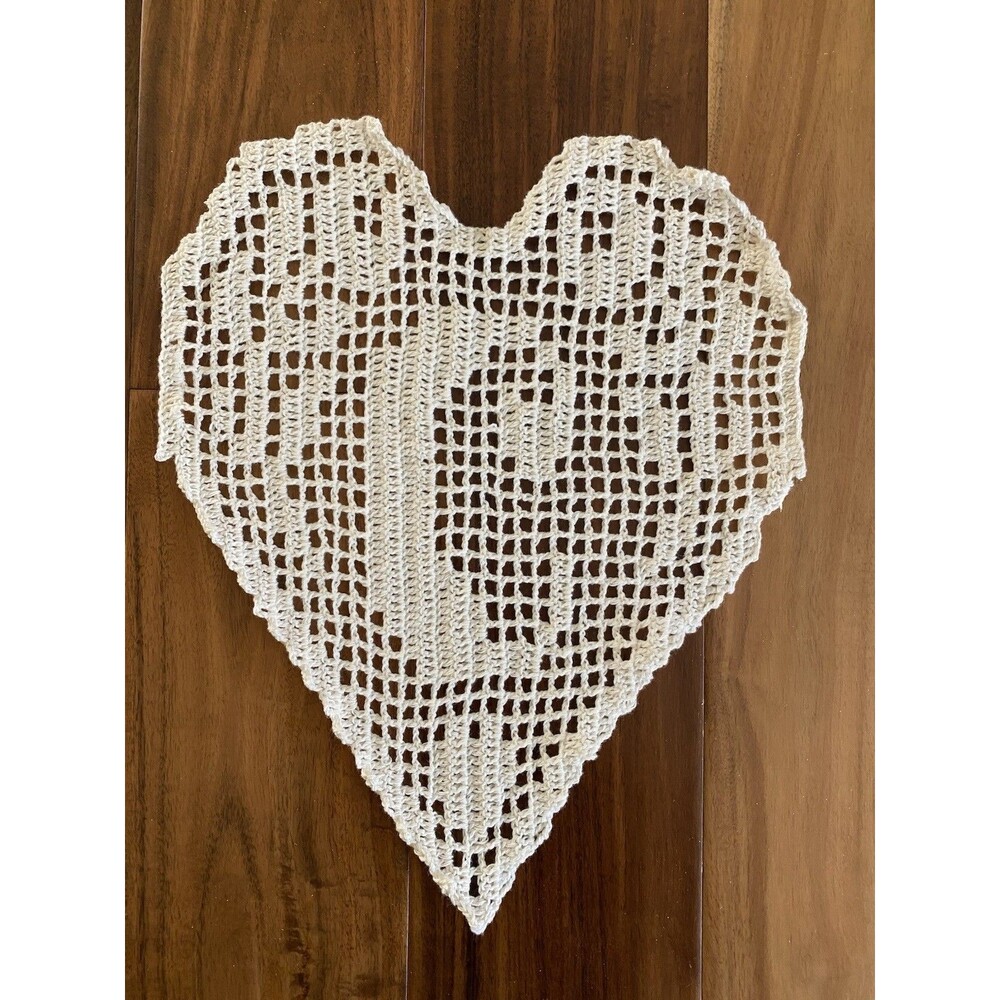Handmade Crochet Doily Filet Monogram Heart Letter C White